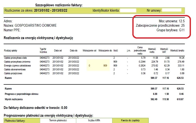 Faktura za energię elektryczną i dystrybucję